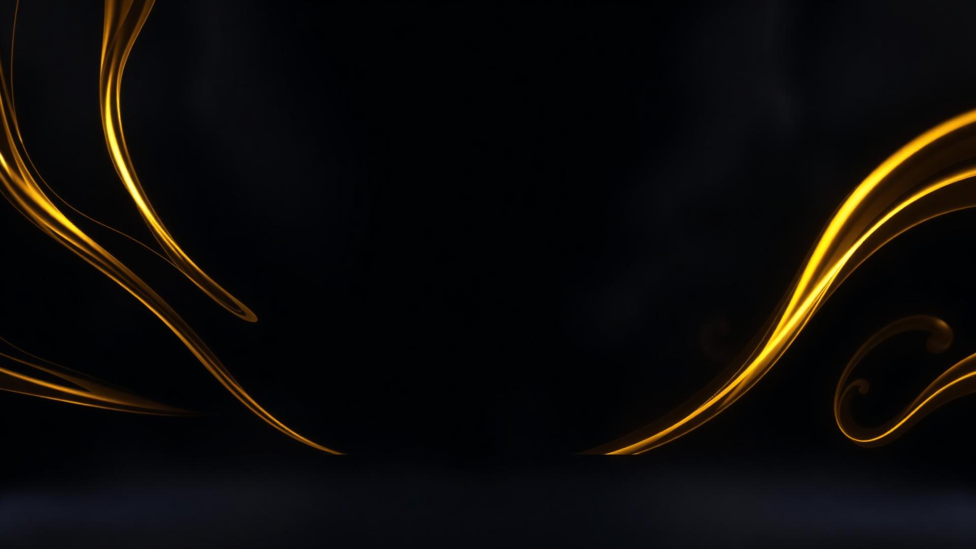 Golden oil ribbons on a black backdrop